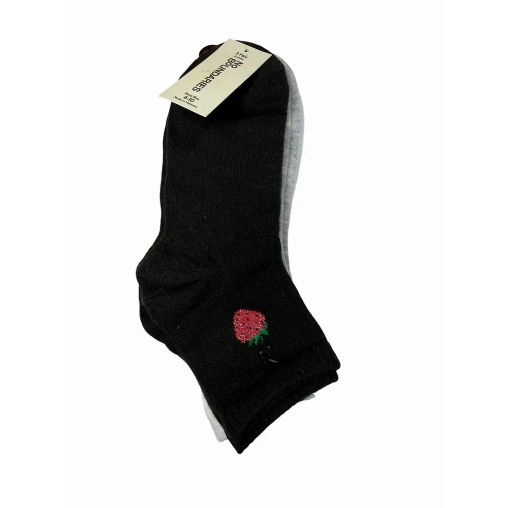 NOBO no boundaries womens 3 pairs anklet socks size 4-10 strawberry cherry peach